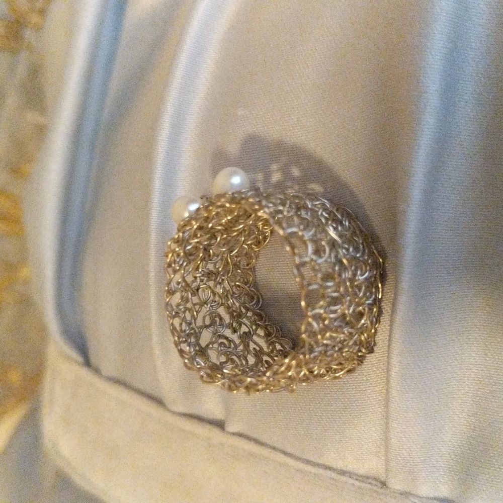Pearl & silver mesh ring - Picture 2 of 5